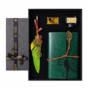 Set caligrafie Vintage Spark Verde cu jurnal, toc cu pana, cerneala si suport, in cutie cadou - Img 2
