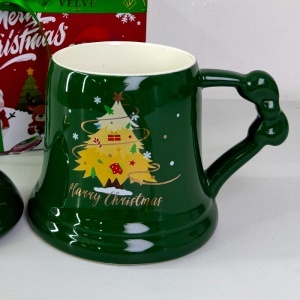 Set cana ceramica cu capac si lingurita, in forma de clopot, 350 ml, ambalata in cutie cadou, 15x11 cm - Img 3