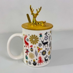 Set cana ceramica cu capac si lingurita, Ren Auriu, ambalata in cutie cadou, 250 ml - Img 5