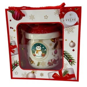 Set cana ceramica, farfurie si lingurita, Snowman, ambalata in cutie cu fereastra, 200ml