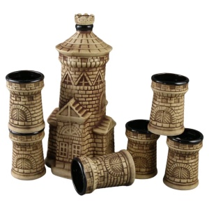 Set carafa din ceramica cu 6 pahare Castel, design medieval traditional