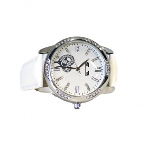 Set ceas elegant Waterproof Matteo Ferari, curea din piele ecologica si bratara asortata, One Heart, Alb/Argintiu - Img 6
