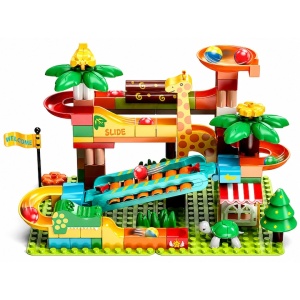 Set de constructie pentru copii, pista cu bile si xilofon, 109 piese, multicolor, 3 ani+