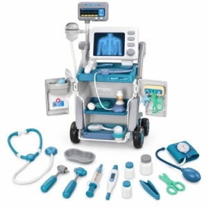 Set de joaca Doctor cu carucior medical mobil si accesorii, 3+ ani, Albastru - Img 4