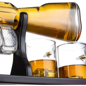 Set cadou Decantor Mitraliera si 4 pahare cu glont