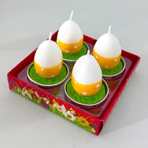 Set decorativ cu patru lumanari, cu aspect pascal, oua incondeiate, Orange