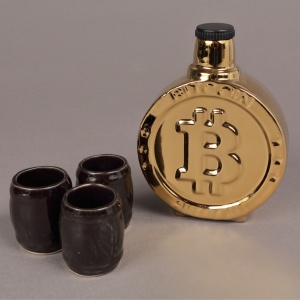Set din ceramica pentru bautura Bitcoin, cu trei pahare, Gold