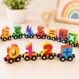 Set educativ trenulet magnetic din lemn cu cifre si simboluri matematice, Magnetic Digital Car, Multicolor, 36 luni+ - Img 4