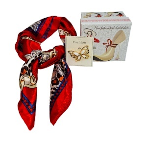 Set esarfa rosie cu brosa fluture eleganta - Img 5