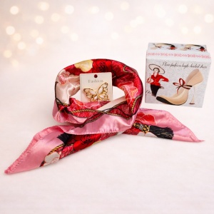 Set esarfa roz cu brosa fluture eleganta - Img 2