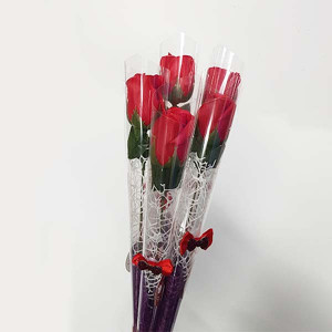 Set martisoare 5 trandafiri din sapun rosii cu tija, Celebration Woman Day, 50 cm