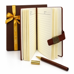 Set Oriental Notebook, cu agenda si pix, in cutie eleganta, Maro - Img 2