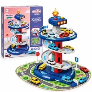 Set parcare supraetajata pentru copii, 3 niveluri, lumini si sunete, covoras si 3 masinute, 26 piese, 3 ani+ - Img 2