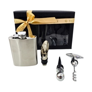 Set pentru barbati cu plosca inox si accesorii pentru bauturi, in cutie eleganta - Img 4
