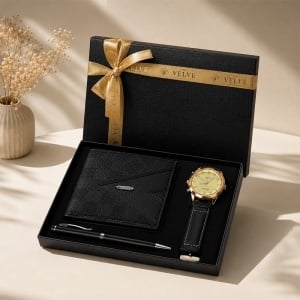 Set pentru barbati cu portofel negru din piele eco, ceas si pix, in cutie eleganta - Img 4