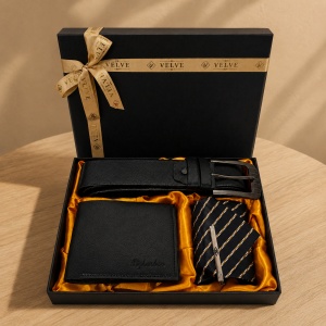 Set pentru barbati Gentleman Edition cu portofel si curea din piele ecologica, cravata si ac de cravata, in cutie eleganta - Img 3