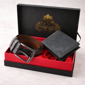 Set pentru barbati Regalo Reale, portofel și curea din piele naturala, in cutie eleganta, negru