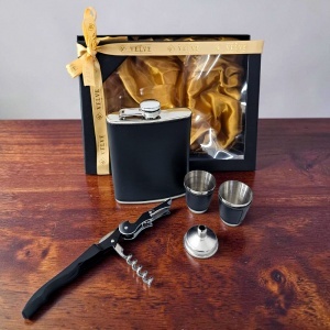 Set pentru barbati VLV, cu plosca, pahare, palnie si tirbuson multifunctional, negru - Img 5