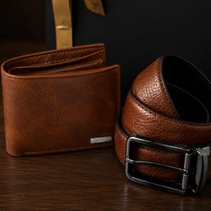Set premium pentru barbati Essential Brown cu portofel si curea maro din piele eco, in cutie eleganta - Img 2