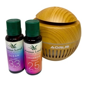 Set relaxare, difuzor aromaterapie si umidificator aer RGB 150 ml cu 2 uleiuri parfumate - Img 5