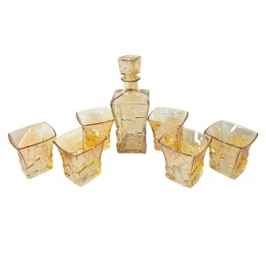 Set whisky Amber Cube cu decantor si 6 pahare fumurii, design modern, in cutie eleganta - Img 5