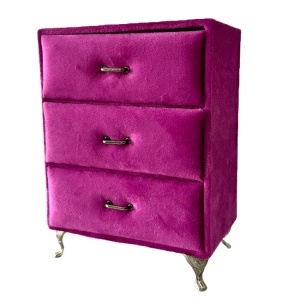 Suport bijuterii sub forma de mobilier, Dulap cu 3 sertare, Fucsia, 20x15cm