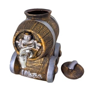 suport din ceramica in forma de butoi cu robinet pentru bautura traditionala