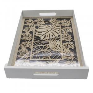 Tava din lemn cu baza din sticla si model inedit 35x25cm - Img 2