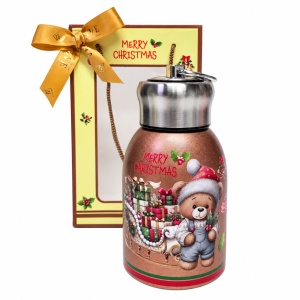 Termos inox de Craciun, model Ursulet cu cadouri, 300 ml, in cutie cadou, Cupru - Img 4