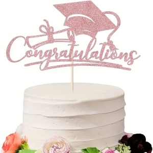 Topper cu toca si mesaj "Congratulations", 17 x 10 cm, roz - Img 2