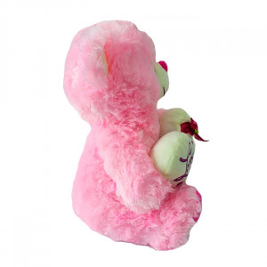 Ursulet de plus BUBU, cu inimioara, sunete de iubire si imprimeu , inaltime 30 cm, Roz - Img 4