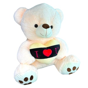Ursulet de plus Lolo, cu inimioara, inaltime 57 cm, Crem