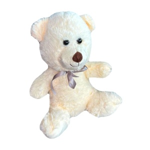 Ursulet de pluș Polo, cu papion, Inaltime 25 cm, Crem