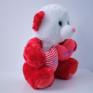 Ursulet de plus Twinkle, cu doua inimioare, in doua culori, inaltime 37 cm, Alb - Rosu
