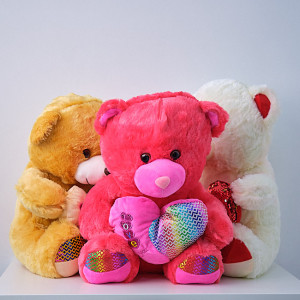 Ursulet de plus Twinkle, cu inimioara, inaltime 37 cm, Roz