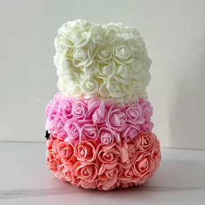 Ursulet Floral Teddy Bear Rainbow cu trandafiri din spuma hand-made, 25 cm, in cutie cadou, Corai 2