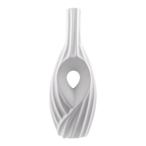 Vaza din ceramica perforata, cu aspect striat, 40cm, Alb