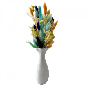 Vaza Wave cu aranjament floral, lagurus criogenat, flori de bumbac, Alb