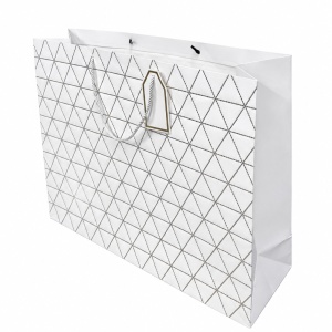Ambalaj pentru cadouri, punga mare cu model geometric si manere din snur, 50 x 40 x 15 cm, Alb-negru - Img 4