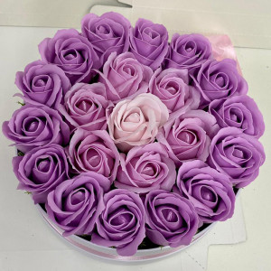 Aranjament floral Special Lilac in cutie rotunda cu 21 trandafiri sapun - Img 2