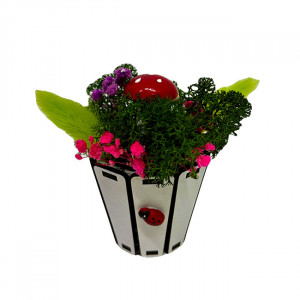 Aranjament floral Whiff, in cutie de lemn rotunda, licheni stabilizati si plante uscate