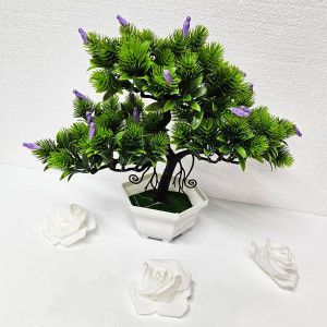 Bonsai decorativ artificial, cu pasari, in ghiveci miniatural, Balance Bird, Mov, Inaltime 28 cm1