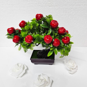 Bonsai decorativ artificial, in ghiveci miniatural, Fruit Tree, Mar, Inaltime 25 cm1