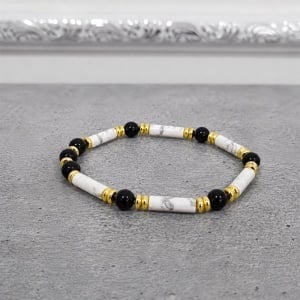 Bratara terapeutica din pietre naturale Howlite, pentru calmare si reducerea insomniei, cu saculet catifea si cutie din lemn sculptat - Img 5