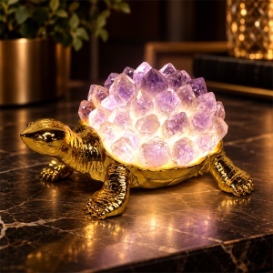 Broscuta testoasa decorativa din metal, cu LED si pietre violet, USB inclus, 12 x 5 cm - Img 7