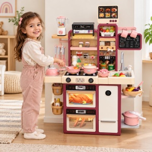 Bucatarie interactiva pentru copii Dream Kitchen, 98 cm, lumini, sunete, abur si apa, accesorii incluse, roz-crem, 3+ ani - Img 4
