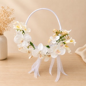 Buchet de mireasa tip cerc „Royal Hoop”, design exclusivist cu orhidee, cale si lacramioare, 40x35 cm - Img 6