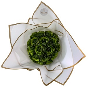 Buchet Glitter Roses cu 19 trandafiri verzi decorativi, buchet premium ambalat elegant, 40 cm - Img 5