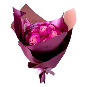 Buchet Roses, cu 19 trandafiri din sapun cu fluturaș decorativ, Roz - Img 6
