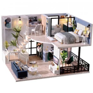 Casuta DIY miniatura moderna cu LED si music box, kit creativ premium 14+ ani